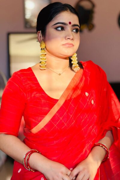 Brick Red Cotton Sharee