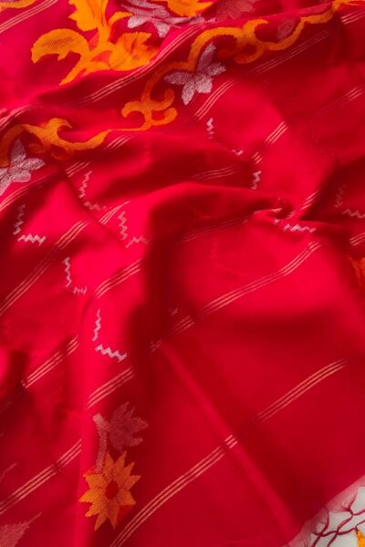 Tangail Manipuri Motif Sharee (Vermillion Red)