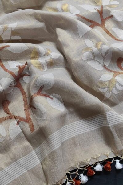 Tangail Manipuri Motif Sharee (White)