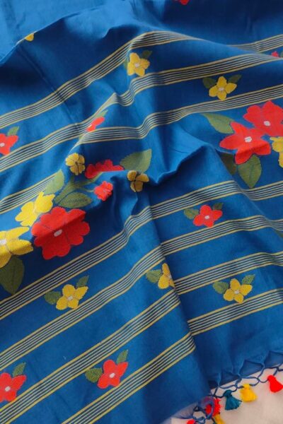 Tangail Manipuri Motif Sharee (Blue)