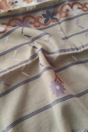 Tangail Manipuri Motif Sharee (Greyish White)