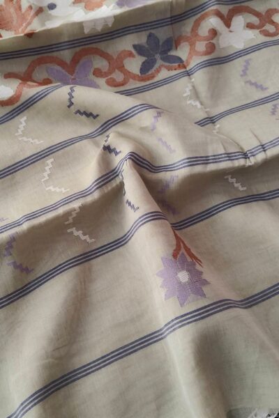 Tangail Manipuri Motif Sharee (Greyish White)