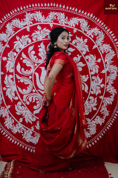 লাল বল কটন শাড়ী